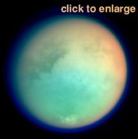 Titan and hazy atmosphere, imaged using Ultra Violet and Infra Red